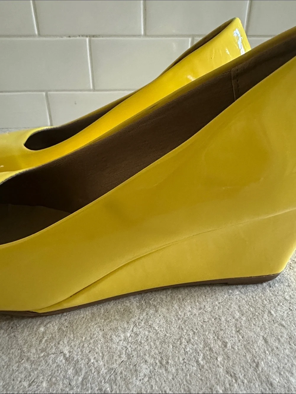 Forever 21 Yellow Patent Wedge Pumps